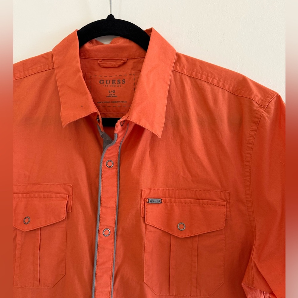 Guess Men's Vibrant Orange Casual Shirt - Picture 2 of 6